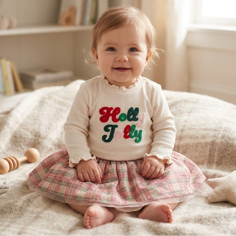 Old Navy Festive Cream and Multicolor Kids Long Sleeve Top